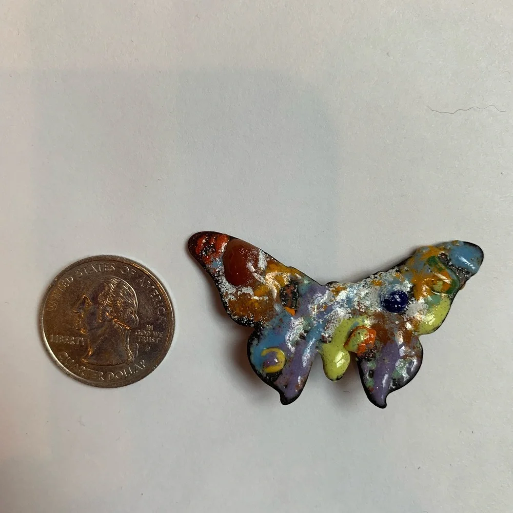Lot of Two Butterfly Brooches Gold Tone Copper Colorful Enamel Vintage - Picture 4 of 6